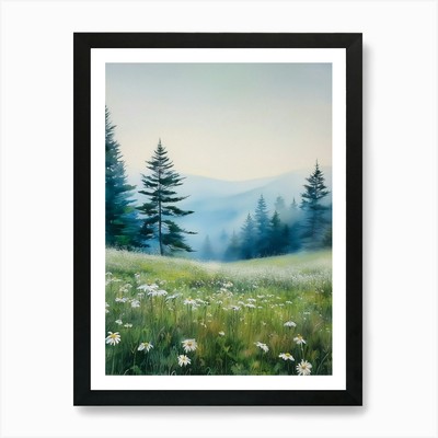 Misty Pine Trees in the Appalachian Framed Wall Art Poster Canvas Print Picture