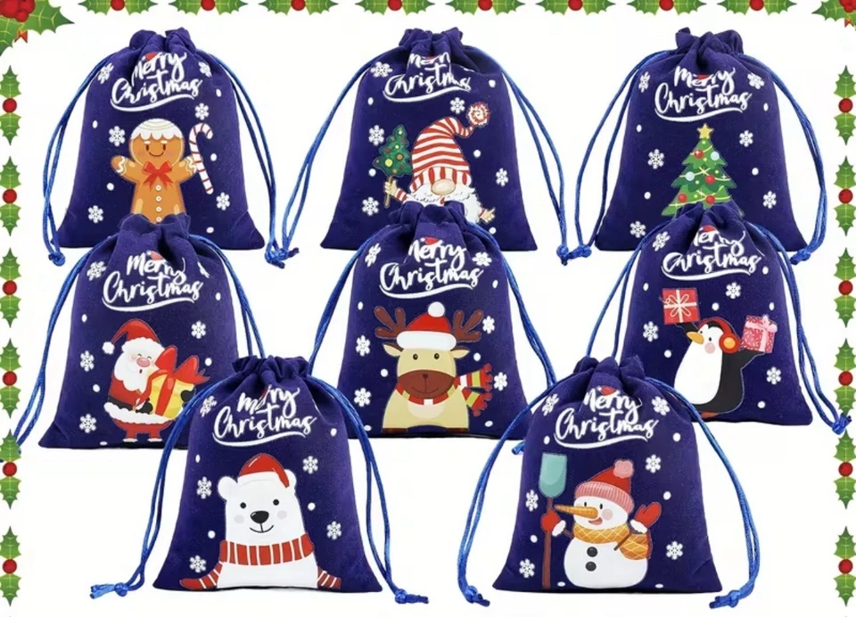 Paquete de 24 bolsas de regalo con cordón de Navidad, 5x3,5", dulces, pequeños regalos, tarjetas de regalo Foto 2 de 4