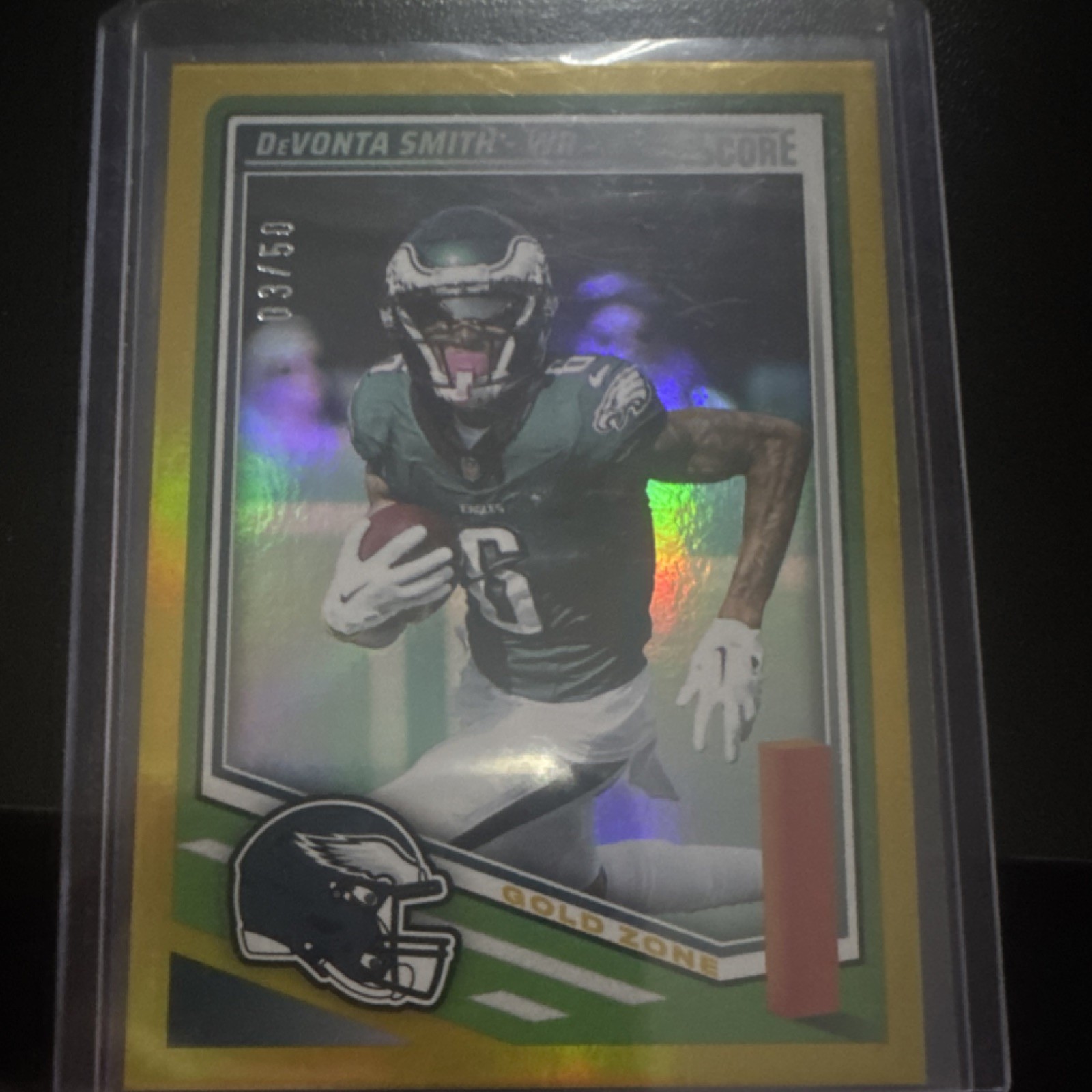 /50 Panini 2023 Score Gold Zone DeVonta Smith #244 Philadelphia Eagles