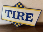 VINTAGE ANTIQUE METAL ADVERTISING WALL SIGN Tires GAS Station Dealership 26”x18”