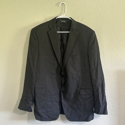 Saks Fifth Avenue Trim Fit Blazer Men's 46R Black Dark Gray Solid 100% Wool