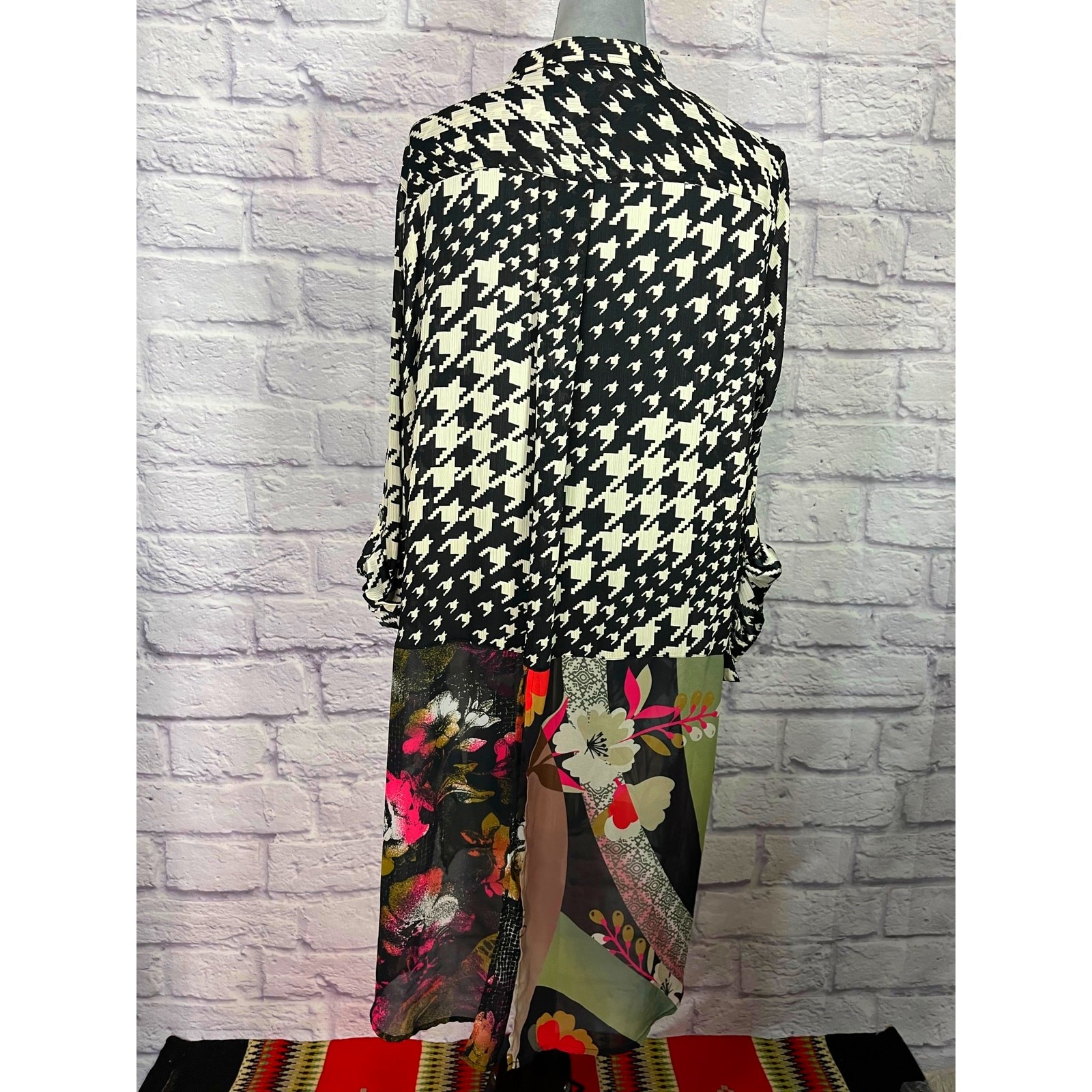 John Mark Boho Sheer Patchwork Houndstooth Long B… - image 5