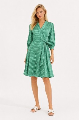 Erika Cavallini Semicouture Damen Satin Kleid grün gepunktet, Gr. M.