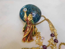 Kirks Folly Wizard Crystal Ball Brooch Pendant Necklace