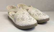 US Sports Women’s Espadrille Flats White Floral Design Size 6 Elastic Straps
