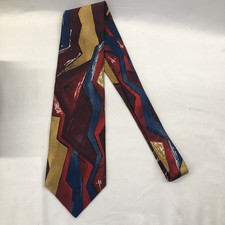 Como Collezine 100 Silk Necktie Blue Red Gold White Vibrant Abstract Pattern