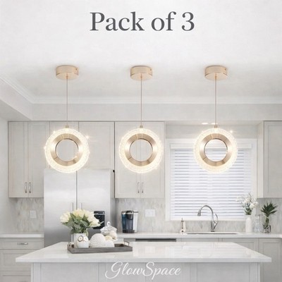 Modern Rose Gold LED Ring Pendant Light 7.87  Adjustable Pack of 3