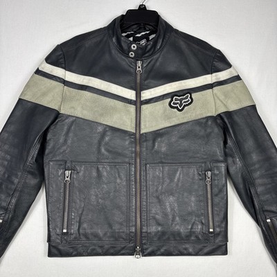 Vintage Fox Racing Leather Jacket Men's M Gray Motocross Moto Full