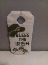 Homemade Plastic Canvas Needlepoint St Patrick's Day Door Hanger BLESS THE IRISH