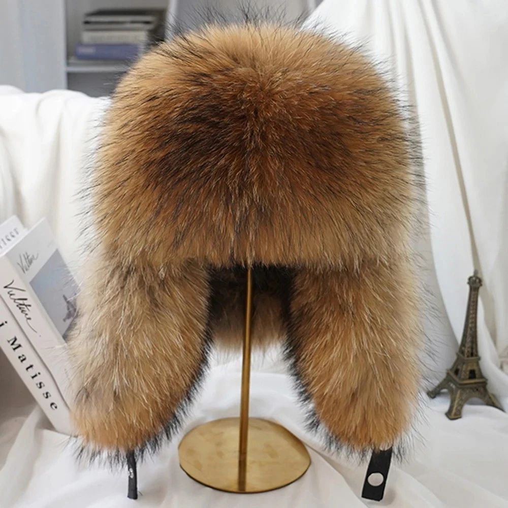 Winter Men's 100% Real Raccoon Fur Silver Fox Bomber Hat Ushanka Trapper Ski Cap
Opens in a new wind