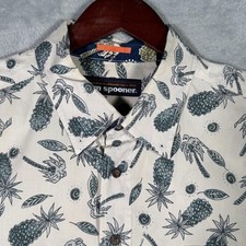 Reyn Spooner Shirt Mens XL White Green Pineapple Hawaiian Aloha Button Up Print