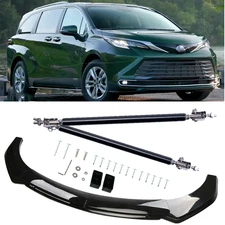 For Toyota Sienna Front Bumper Lip Spoiler With Strut Rods Glossy Black B
