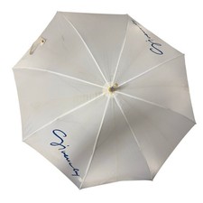 Vintage Givenchy Umbrella 70s Spell Out Cursive White Blue Gold Nylon