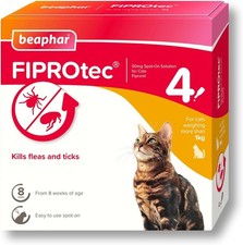Tick Treatment - Beaphar FIPROtec Spot-On for Cats - 4 Pipettes Easy Apply
