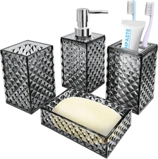 Bathroom Accessory Set, 4 PCS Grey Bathroom Accessories Set, Soap Dispenser and 