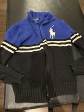 Ralph Lauren Polo BIG PONY Full Zip Sweater Jacket  NAVY/WHITE  Boys LARGE 14-16