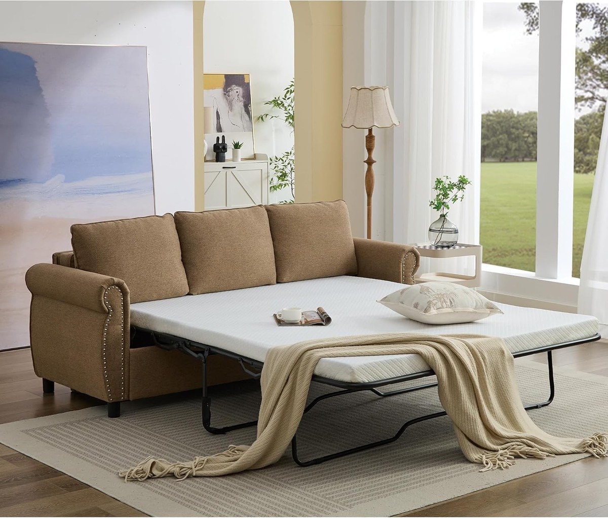 3 in 1 Convertible Loveseat Sleeper Couch Bed with Thick Memory 