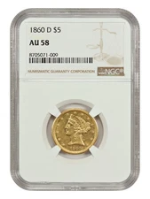 1860-D $5 NGC AU58 - Liberty Head $5