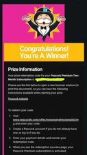2 MONTH PEACOCK PREMIUM MEMBERSHIP 2025 DIGITAL CODE McDonald's Monopoly PRIZE