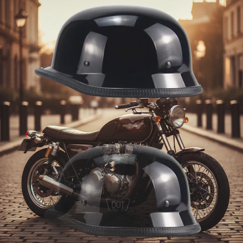 Demi-Casque Moto Rétro Vintage Noir Brillant - Casque Équitation Léger Et Confortable Avec Boucle Rapide