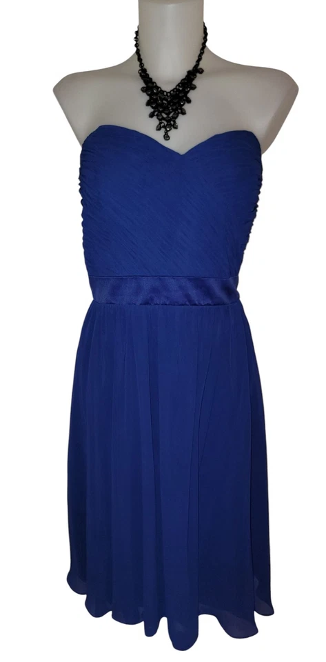 Mori Lee Sz 18 Womens Blue Chiffon Strapless Coquette Cocktail Formal Mini Dress - Image 2 of 4