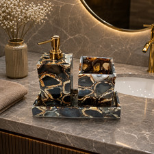 Black Agate Bathroom Accessories Set Soap Dispenser Toothbrush Holder Tray Set