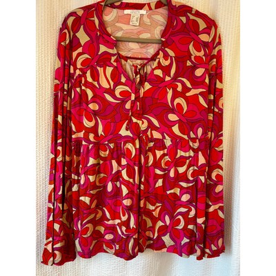 Lascana for Venus Women s Pink Red Floral Tiered Front Tie Hippy Blouse Size M