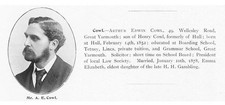 Arthur Edwin Cowl of Wellesley Road, Great Yarmouth - Antique Print 1912