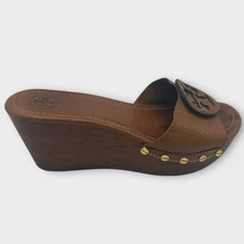 Tory Burch Clog Leather Sandal Heel Slide Shoes Womens Size 8.5 Good Condition