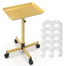 Adjustable Salon Tray on Wheels Premium Salon Rolling Tray Trolley-Gold