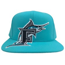 Florida Marlins Mitchell & Ness MLB Snapback Gorra Gorra Grande Logo Verde azulado Nuevo con Etiquetas
