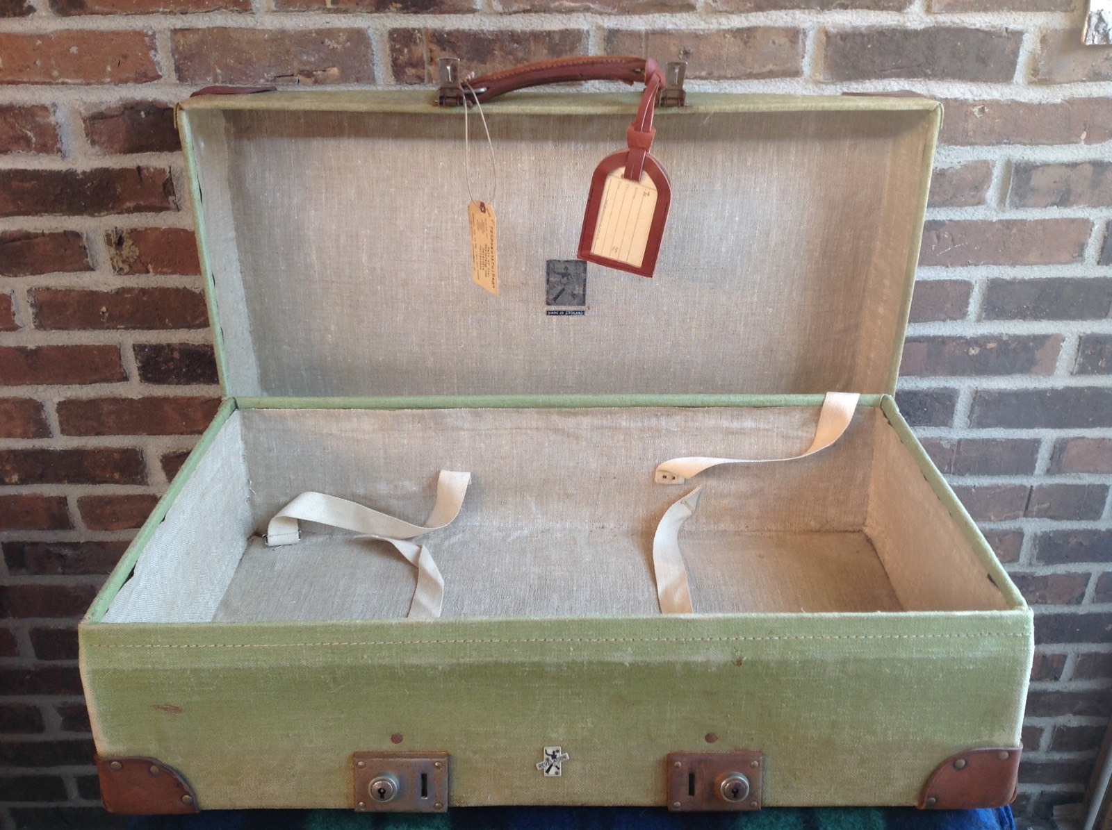 RARE VINTAGE 1930's CANVAS & SADDLE LEATHER SUITCASE CLASSIC CAR PORSCHE R$2695 image 10