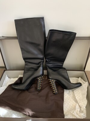 Gucci Lambskin Leather Studded Accents Knee-high Boots