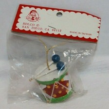 Vintage Wooden Toy Drum With Drumsticks Christmas Ornament NIP