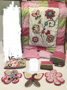 Cocalo Taffy 9 Pc Crib Bedding Set Rare Pink Brown Green