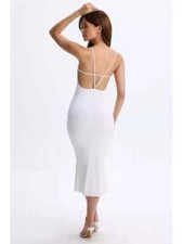 Tubino Vestito Abito Donna Elegante Bianco Scollo Sulla Schiena Aderente 043037