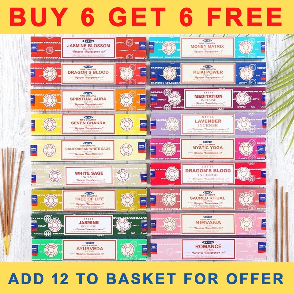 Product photo 2 of 5 — SATYA INCENSE STICKS Genuine NAG CHAMPA 15g Packs Mix Scents Joss Insence