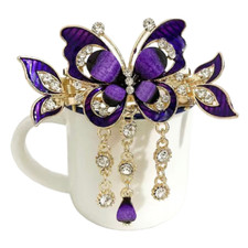 Elegant Purple/Gold Butterfly  Flower Hair Clip Claw with Rhinestone Tassel New