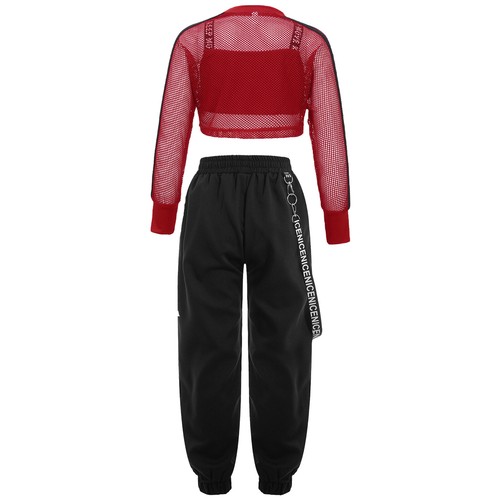 Kinder Mädchen Hip Hop Tanz Kostüm Metallkette Tanzen Outfit Langarm Crop Top - Bild 18 von 32