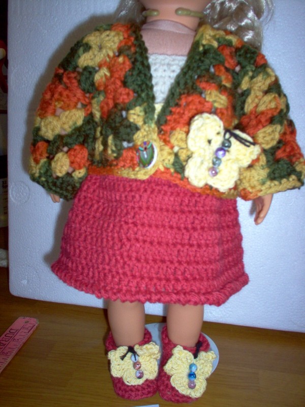 New,  crochet  doll  dress, shoes, sweater,  fit AG  and other 18" dolls  #6