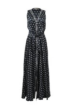 Pierre Balmain Black Silk paisley foulard print neck tie-waist midi Dress 42