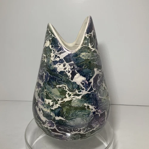 1961 McCoy Pottery 8 InVASE CASCADE LINE PURPLE LUSTRE Marbled Retro MCM Ceramic