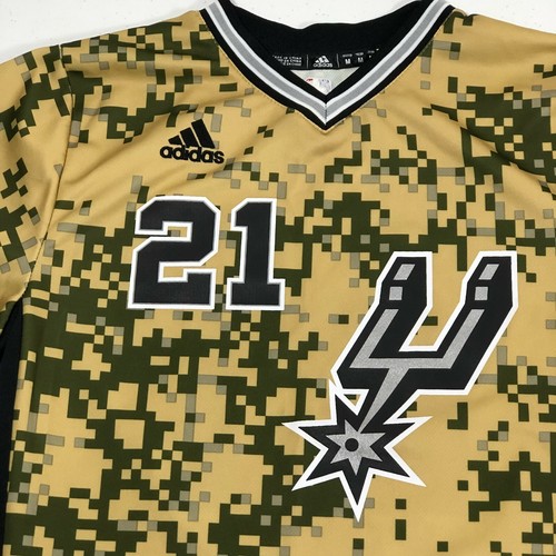 Tim Duncan Spurs Shirt Boys Size M (10-12) Military Night Camo Swingman Adidas - Picture 9 of 10