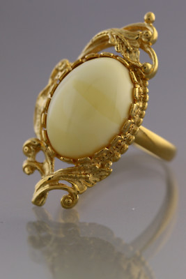 Eigelb Original BALTIC BERNSTEIN vergoldeter versilberter Ring 6 181212-3