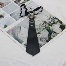 Lady Girl Necktie PU Faux Leather Tie Punk Metal Buckle Flower Accessory Novelty