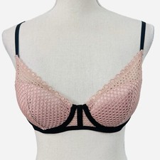 Victorias Secret Pink Metallic Fishnet Plunge Bra Size 32C Underwire Coquette