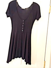 Vintage Silence + Noise Black Stretchy Button Front Short Sleeve Mini Dress S