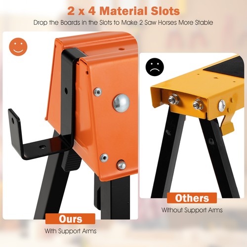 Folding Saw Horses 2 Pack Sawhorse Portable Heavy Duty 1366 LBS Weight Capacity - Picture 6 of 8