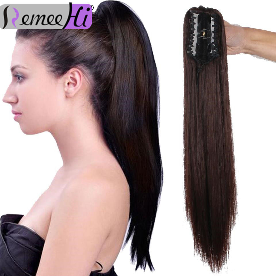 Long Straight Claw Clip On Ponytail 100 Remy Human Hair