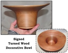 Beautifully Smooth Handmade Turned Wood Bowl w/ Wide Rim, Signed 2011